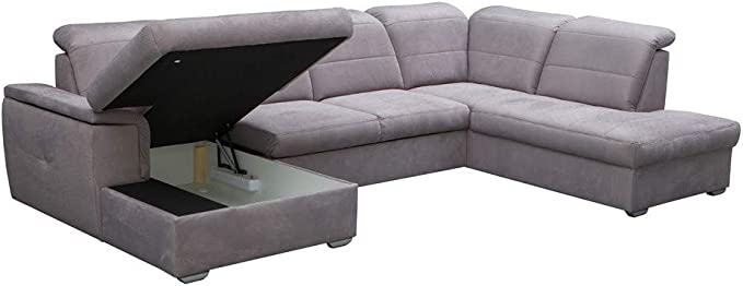 divano angolare panoramico 6-7 posti-divano letto con baule grigio antracite in promozione