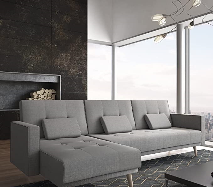 Divano Letto con Chaise Longue 3 Posti Regolabile